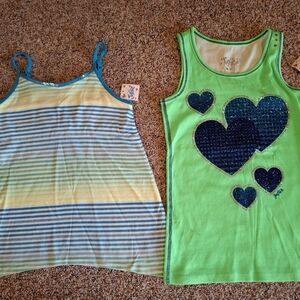 Justice Green and Yellow Tank Tops with Heart and Stripe Patterns